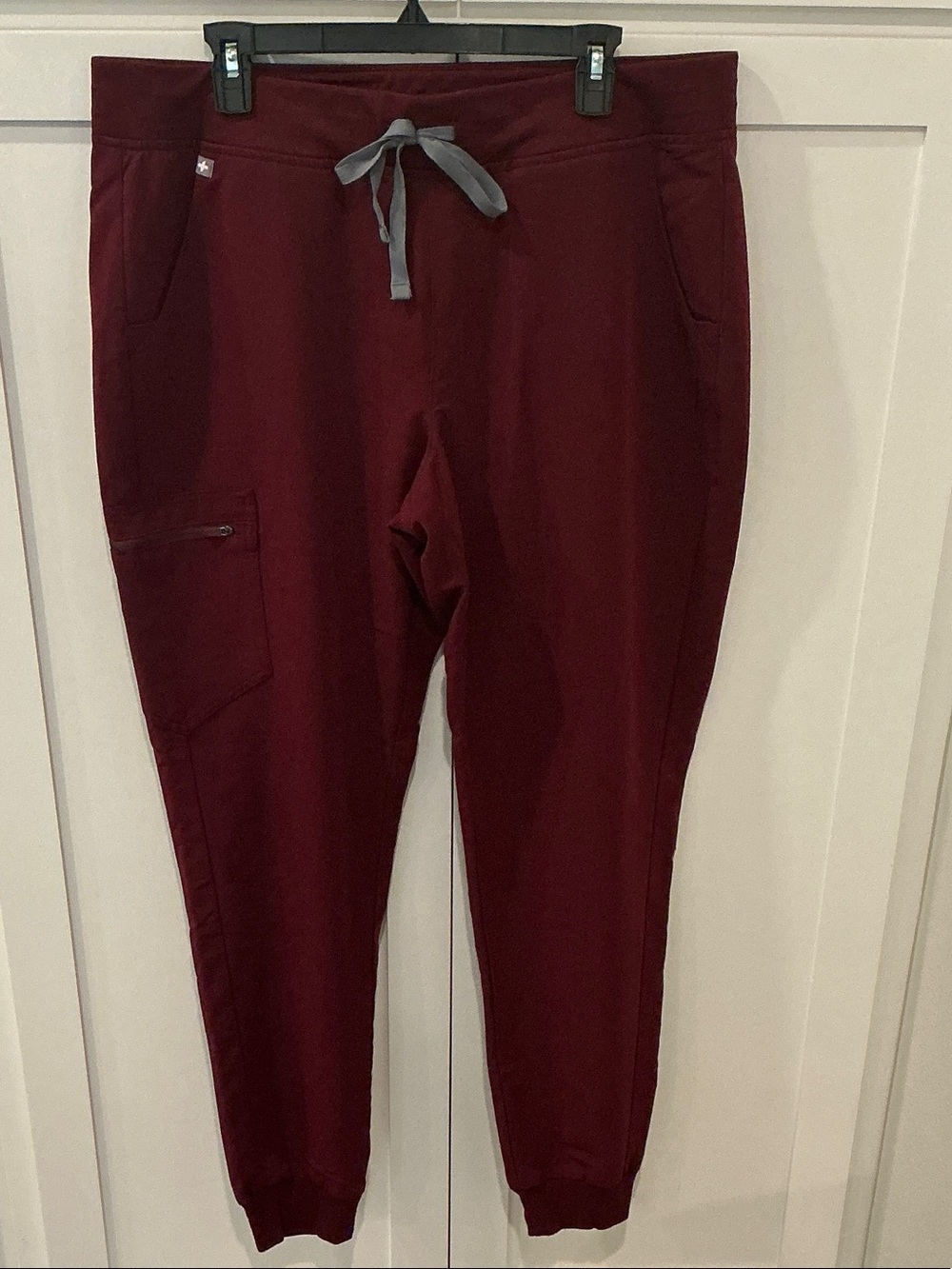 FIGS Women's Maroon Zamora Jogger Scrub Pants with Gray Drawstring